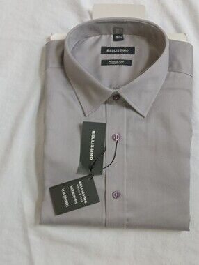 Bellissimo Wrinkle Free Modern Fit Lux Sateen Dress Shirt Mens 16 1/2L 36/37